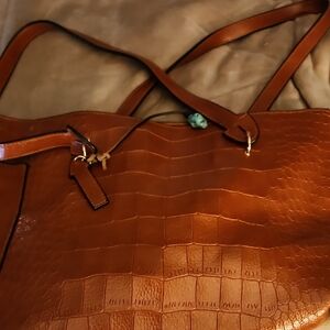 Croc-Embossed Brown Leather Tote